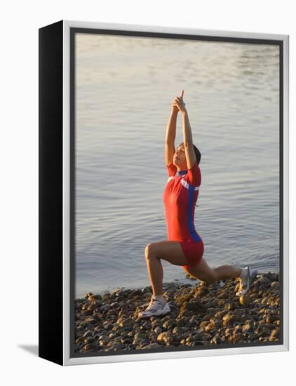 Woman Practicing Yoga on the Riverside, Bainbridge Island, Washington State, USA-null-Framed Premier Image Canvas