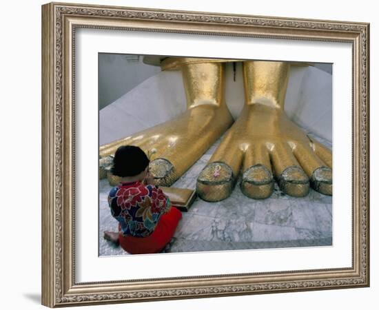 Woman Praying at the Feet of the Buddha in the Temple of the Standing Buddha-Bruno Barbier-Framed Photographic Print