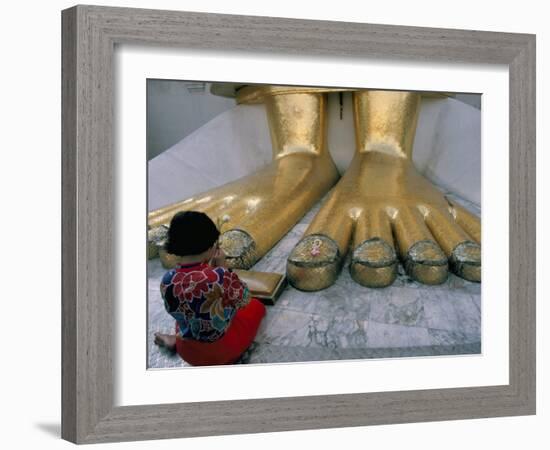 Woman Praying at the Feet of the Buddha in the Temple of the Standing Buddha-Bruno Barbier-Framed Photographic Print