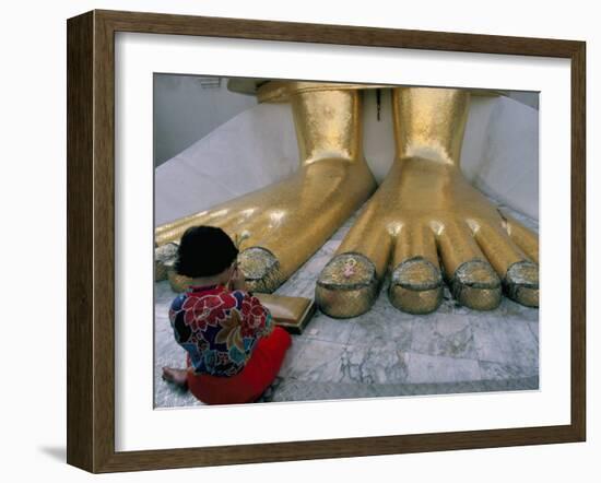 Woman Praying at the Feet of the Buddha in the Temple of the Standing Buddha-Bruno Barbier-Framed Photographic Print