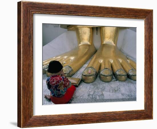 Woman Praying at the Feet of the Buddha in the Temple of the Standing Buddha-Bruno Barbier-Framed Photographic Print