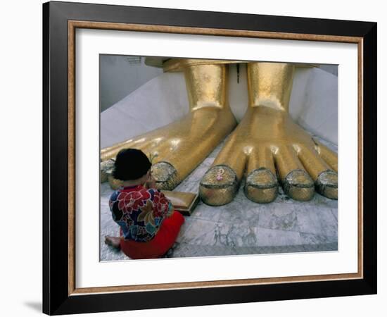 Woman Praying at the Feet of the Buddha in the Temple of the Standing Buddha-Bruno Barbier-Framed Photographic Print