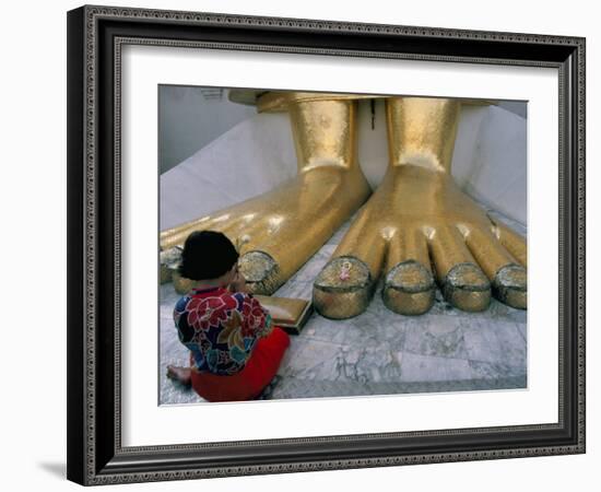 Woman Praying at the Feet of the Buddha in the Temple of the Standing Buddha-Bruno Barbier-Framed Photographic Print