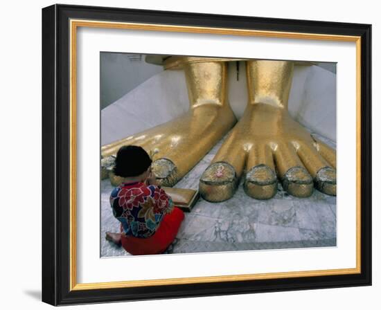 Woman Praying at the Feet of the Buddha in the Temple of the Standing Buddha-Bruno Barbier-Framed Photographic Print