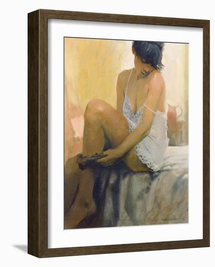 Woman Putting on her Stocking, 1978-James Brereton-Framed Giclee Print