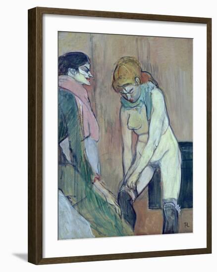 Woman Putting on Her Stocking, or Woman of the House, C.1894 (Oil on Card)-Henri de Toulouse-Lautrec-Framed Giclee Print