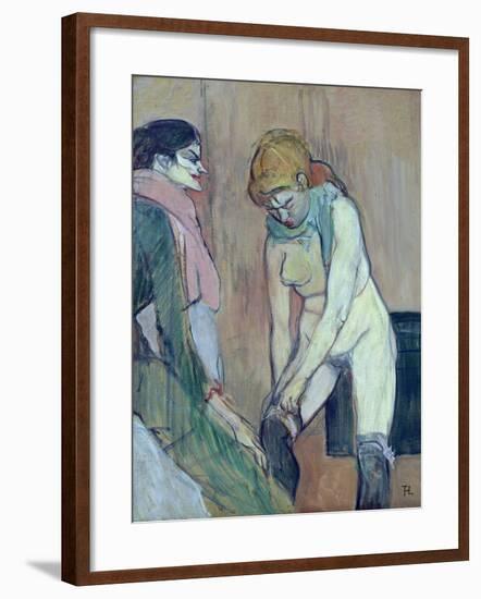 Woman Putting on Her Stocking, or Woman of the House, C.1894 (Oil on Card)-Henri de Toulouse-Lautrec-Framed Giclee Print