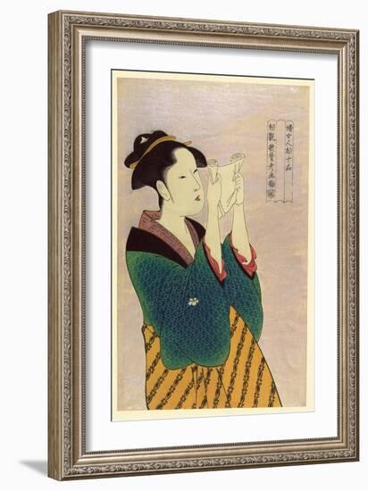 Woman Reading a Letter-Kitagawa Utamaro-Framed Art Print