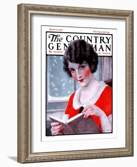 "Woman Reading Book," Country Gentleman Cover, March 21, 1925-J. Knowles Hare-Framed Giclee Print