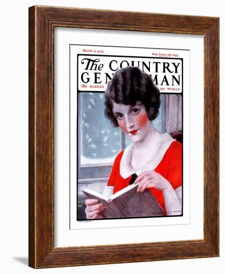 "Woman Reading Book," Country Gentleman Cover, March 21, 1925-J. Knowles Hare-Framed Giclee Print