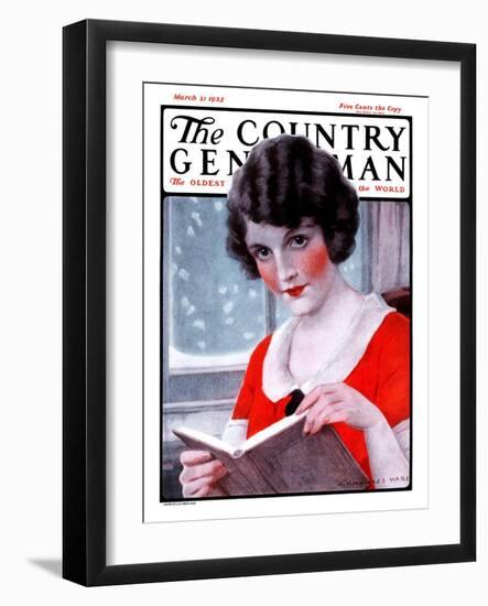 "Woman Reading Book," Country Gentleman Cover, March 21, 1925-J. Knowles Hare-Framed Giclee Print