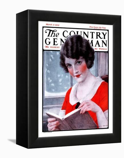 "Woman Reading Book," Country Gentleman Cover, March 21, 1925-J. Knowles Hare-Framed Premier Image Canvas
