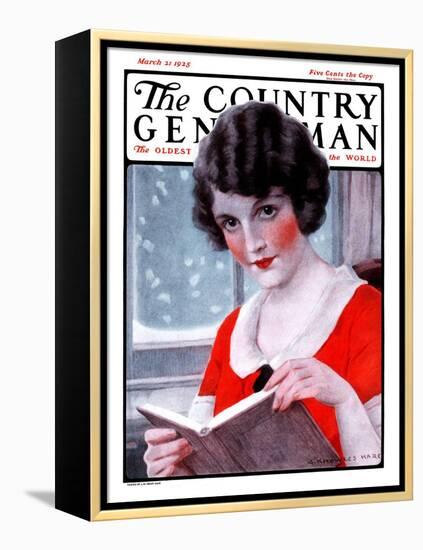 "Woman Reading Book," Country Gentleman Cover, March 21, 1925-J. Knowles Hare-Framed Premier Image Canvas