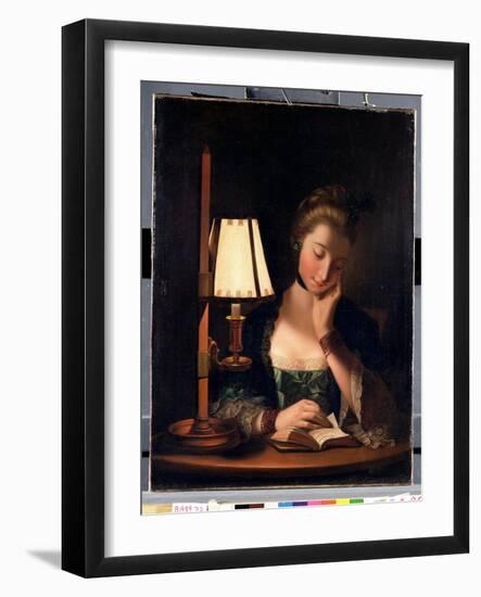 Woman Reading by a Paper-Bell Shade, 1766-Henry Robert Morland-Framed Giclee Print