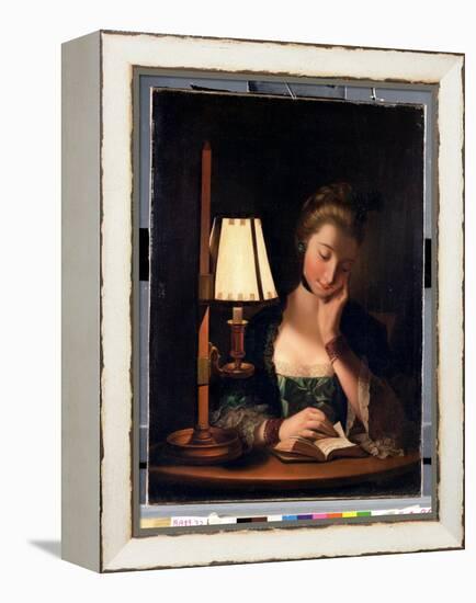 Woman Reading by a Paper-Bell Shade, 1766-Henry Robert Morland-Framed Premier Image Canvas