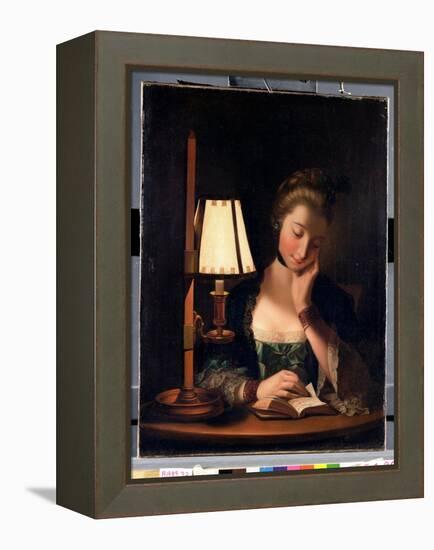 Woman Reading by a Paper-Bell Shade, 1766-Henry Robert Morland-Framed Premier Image Canvas