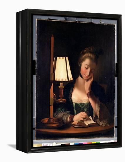 Woman Reading by a Paper-Bell Shade, 1766-Henry Robert Morland-Framed Premier Image Canvas