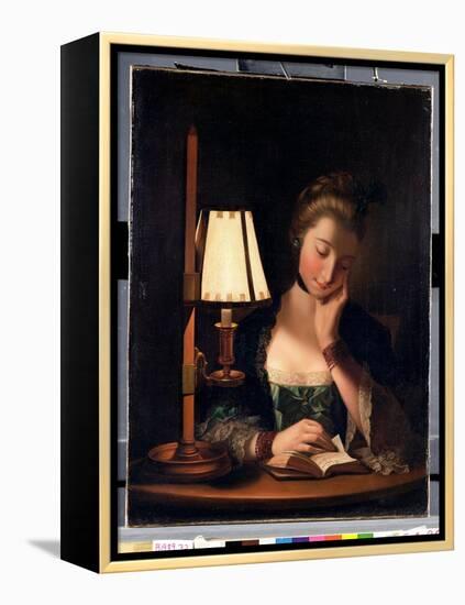 Woman Reading by a Paper-Bell Shade, 1766-Henry Robert Morland-Framed Premier Image Canvas