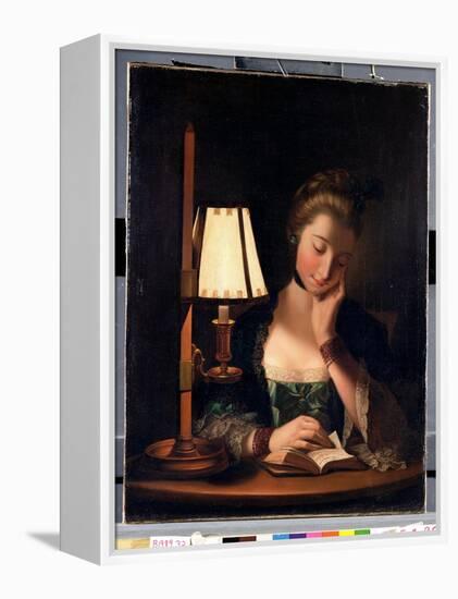 Woman Reading by a Paper-Bell Shade, 1766-Henry Robert Morland-Framed Premier Image Canvas