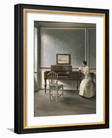 Woman Reading by a Piano, 1907-Vilhelm Hammershoi-Framed Giclee Print