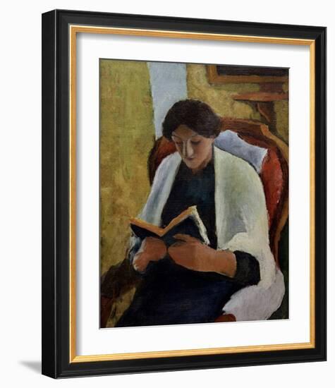 Woman Reading in Red Armchair-Auguste Macke-Framed Giclee Print