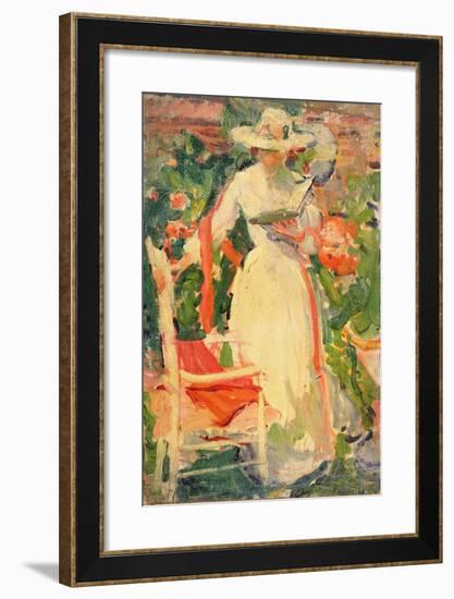 Woman Reading in the Garden, C.1920-null-Framed Giclee Print