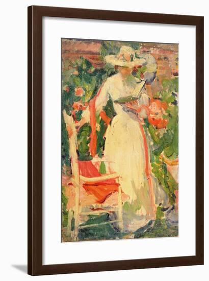 Woman Reading in the Garden, C.1920-null-Framed Giclee Print