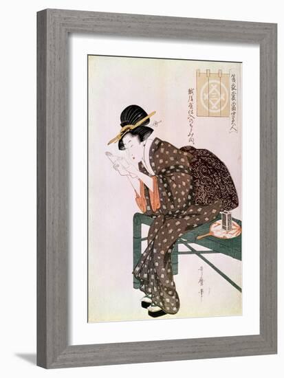 Woman Reading. Made with a Crepe of Echigoya. Summer Ensemble Series: Beautes of Our Time.”” Japane-Kitagawa Utamaro-Framed Giclee Print