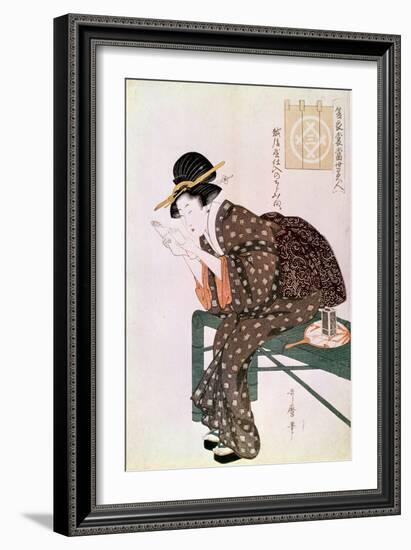 Woman Reading. Made with a Crepe of Echigoya. Summer Ensemble Series: Beautes of Our Time.”” Japane-Kitagawa Utamaro-Framed Giclee Print