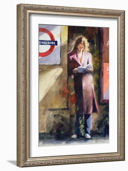 Woman Reading on Notting Hill Gate Platform-John Lidzey-Framed Giclee Print