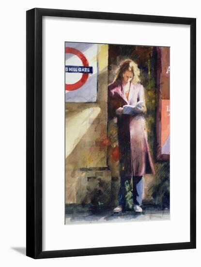 Woman Reading on Notting Hill Gate Platform-John Lidzey-Framed Giclee Print