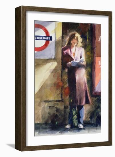 Woman Reading on Notting Hill Gate Platform-John Lidzey-Framed Giclee Print