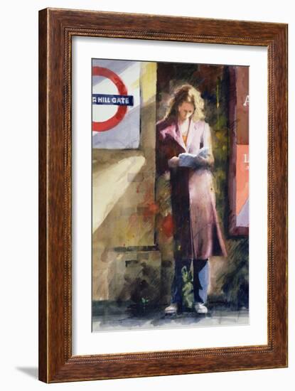 Woman Reading on Notting Hill Gate Platform-John Lidzey-Framed Giclee Print