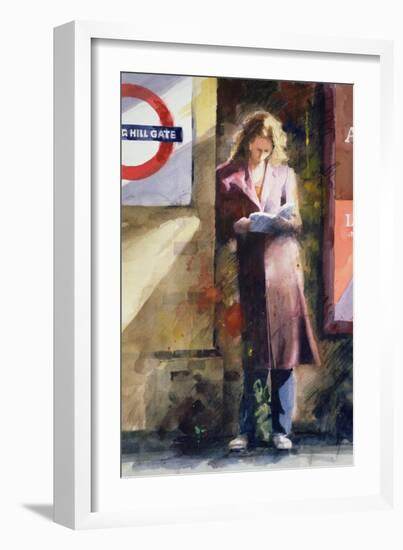 Woman Reading on Notting Hill Gate Platform-John Lidzey-Framed Giclee Print