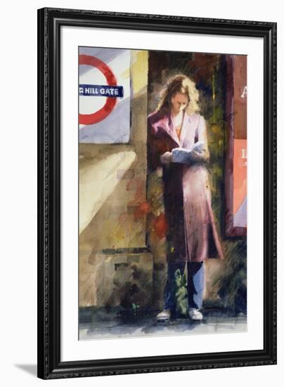 Woman Reading on Notting Hill Gate Platform-John Lidzey-Framed Giclee Print