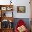 Woman Reading Plans in Living Room, Retro-null-Framed Stretched Canvas displayed on a wall