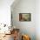 Woman Reading Plans in Living Room, Retro-null-Framed Stretched Canvas displayed on a wall