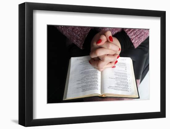 Woman reading the Bible at home, France, Europe-Godong-Framed Photographic Print