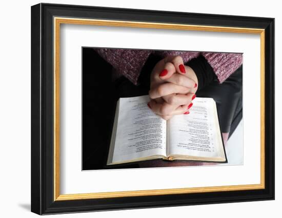 Woman reading the Bible at home, France, Europe-Godong-Framed Photographic Print