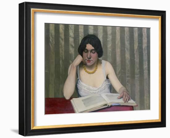 Woman Reading with Yellow Necklace, 1912-Félix Vallotton-Framed Giclee Print