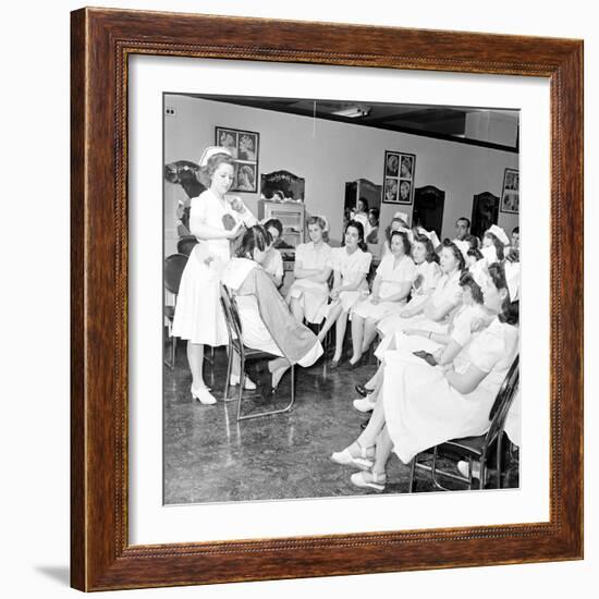 Woman Receiving Curls at a Beauty School, 1940S-Nina Leen-Framed Photographic Print