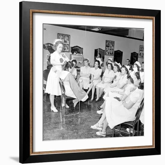 Woman Receiving Curls at a Beauty School, 1940S-Nina Leen-Framed Photographic Print