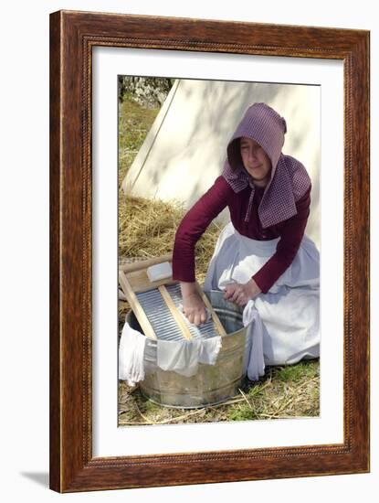 Woman Reenactor Doing Laundry with a Washboard, Living History Demonstration, Shiloh, Tennessee-null-Framed Photographic Print