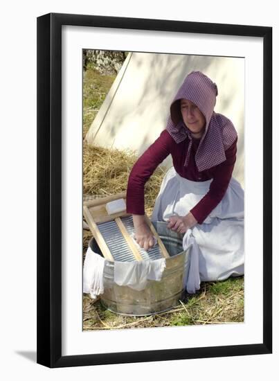 Woman Reenactor Doing Laundry with a Washboard, Living History Demonstration, Shiloh, Tennessee-null-Framed Photographic Print