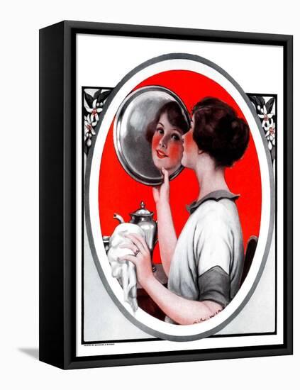 "Woman Reflected in Silver Tray,"March 1, 1924-Katherine R. Wireman-Framed Premier Image Canvas