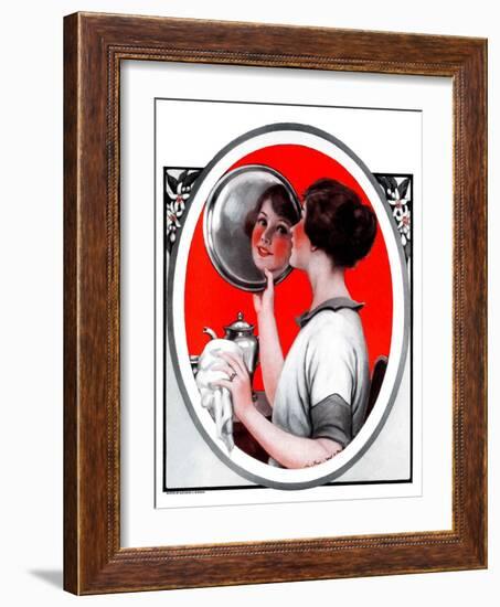 "Woman Reflected in Silver Tray,"March 1, 1924-Katherine R. Wireman-Framed Giclee Print