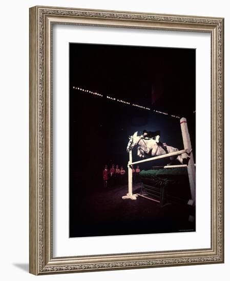 Woman Rider Taking Horse over Jump during National Horse Show-Gjon Mili-Framed Photographic Print