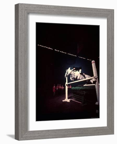 Woman Rider Taking Horse over Jump during National Horse Show-Gjon Mili-Framed Photographic Print