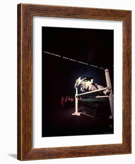 Woman Rider Taking Horse over Jump during National Horse Show-Gjon Mili-Framed Photographic Print