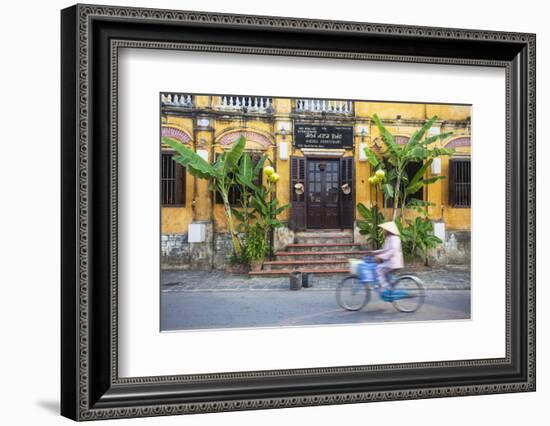 Woman Riding Bicycle Past Restaurant, Hoi an (Unesco World Heritage Site), Quang Ham, Vietnam-Ian Trower-Framed Photographic Print